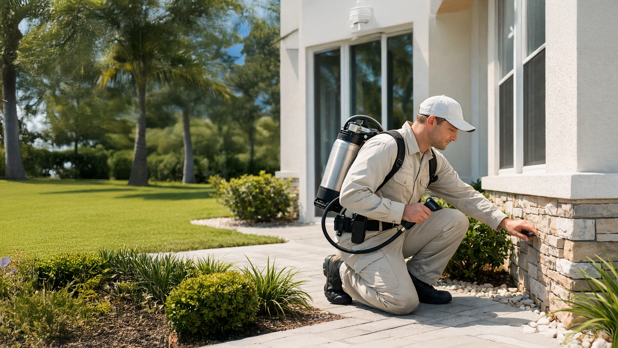A&A pest control technician treating a home